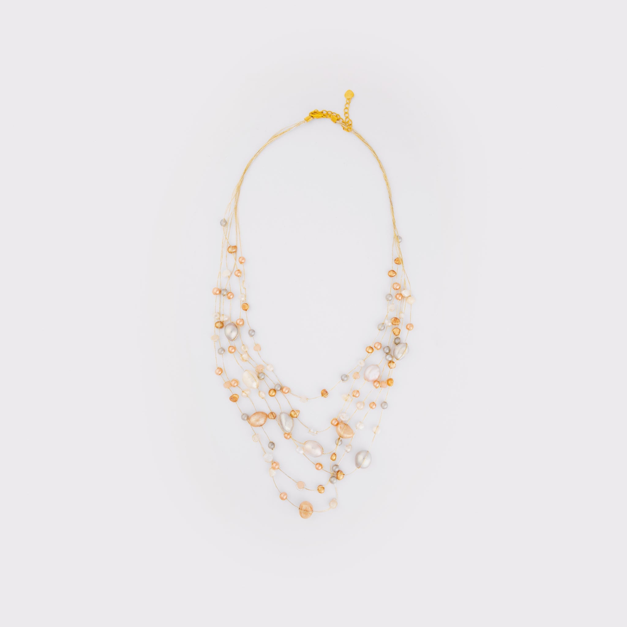 Le Mélange Fashion Collection Gold Silk Necklace with Freshwater Pearls & Crystals