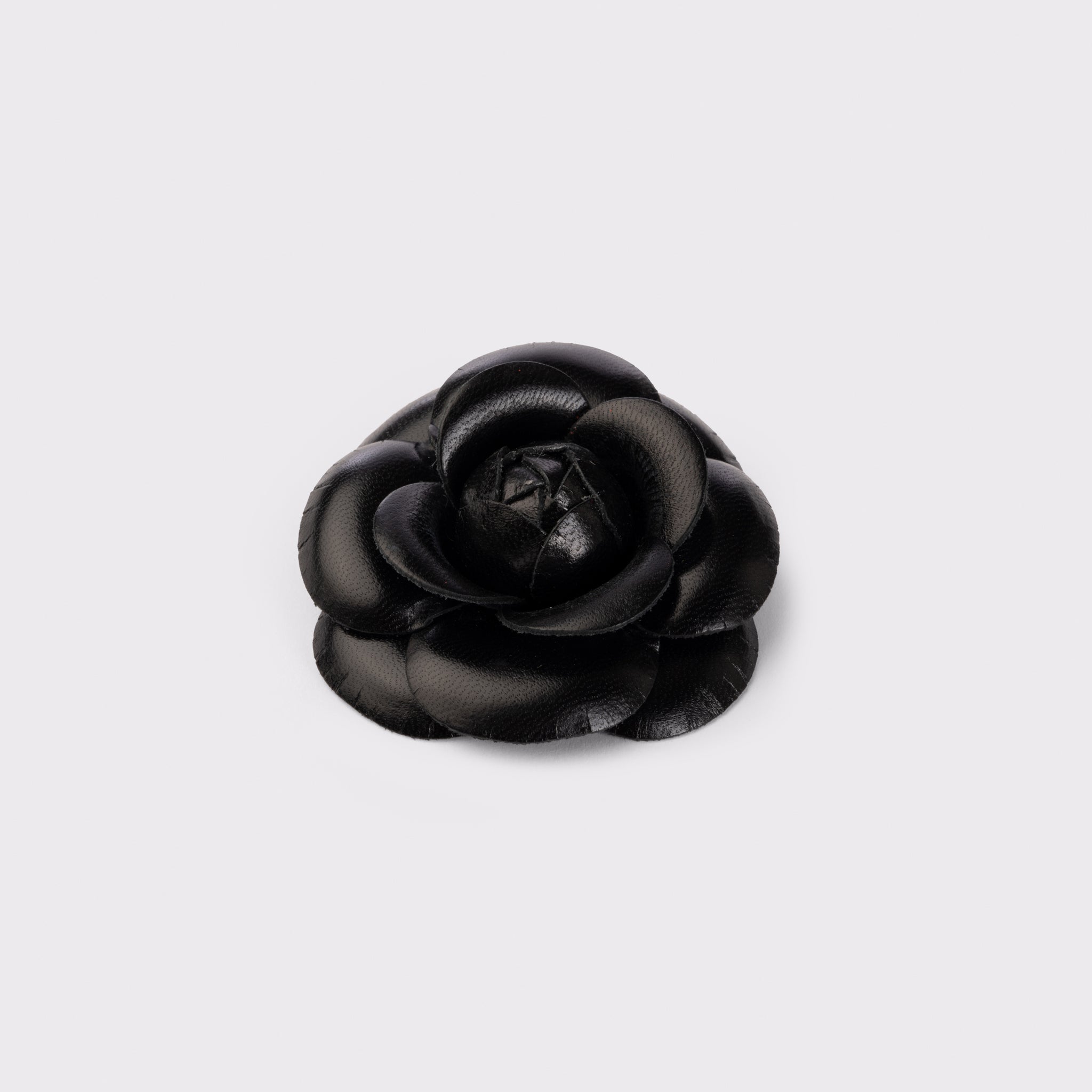 M&S Schmalberg Flowers 3" Black Leather Camellia Flower Brooch Pin